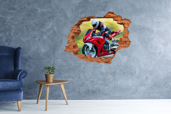Wandtattoos 3D Optik Loch Motorrad in Aktion