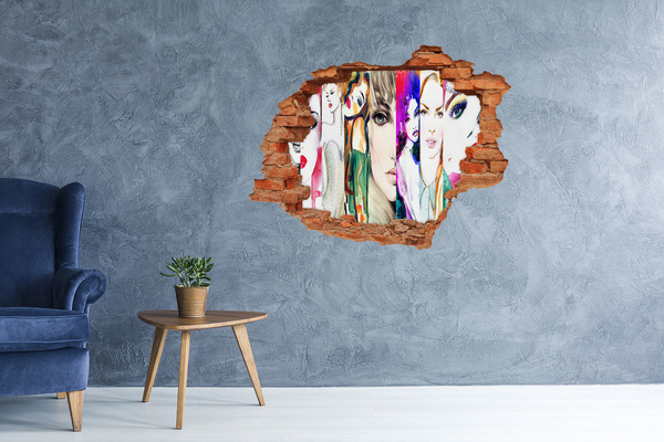 Wandbilder 3D Mauerdurchbruch Frauenporträts in einem Loch in der Wand
