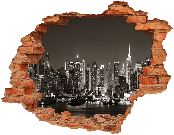 Wandbilder 3D Mauerdurchbruch New Yorker Skyline bei Nacht