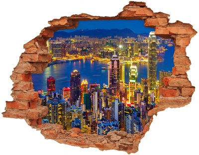 Wandtattoos Loch in der Wand Blick auf Hongkong bei Nacht