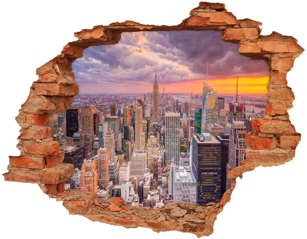 Wandbilder 3D Mauerdurchbruch New York bei Sonnenuntergang