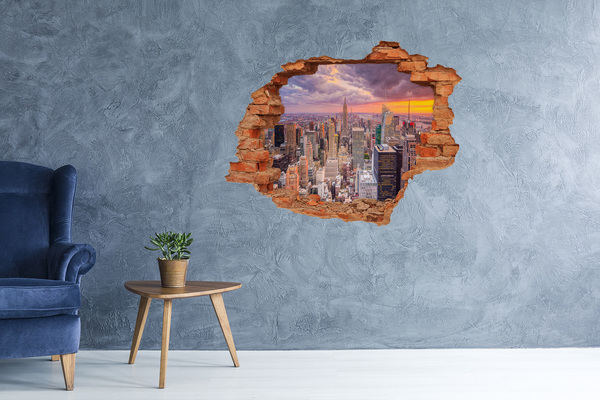 Wandbilder 3D Mauerdurchbruch New York bei Sonnenuntergang