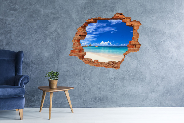 Wandbilder 3D Mauerdurchbruch Karibischer Strand durch das Loch in der Wand