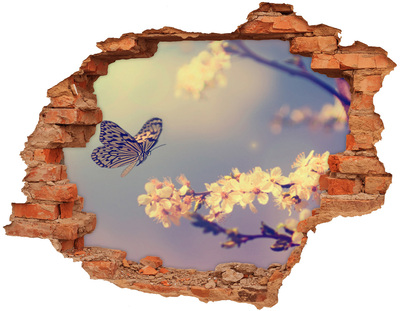 Wandtattoos Loch in der Wand Blumenlandschaft mit einem Schmetterling