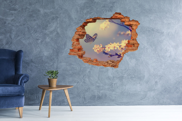 Wandtattoos Loch in der Wand Blumenlandschaft mit einem Schmetterling