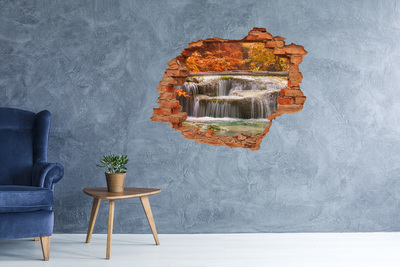Wandbilder 3D Mauerdurchbruch Wasserfall in herbstlicher Landschaft