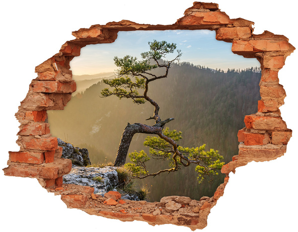 Wandtattoos 3D Optik Loch Berglandschaft mit einem Baum