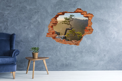 Wandtattoos 3D Optik Loch Berglandschaft mit einem Baum