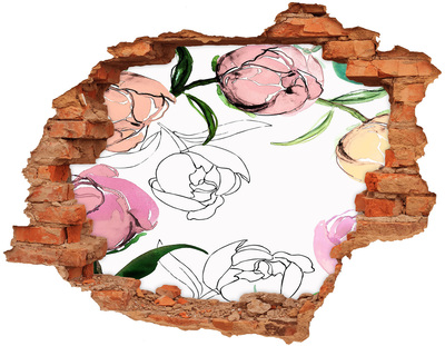 Wandtattoos Loch in der Wand Ein Blumenwandbild hinter einer beschädigten Wand