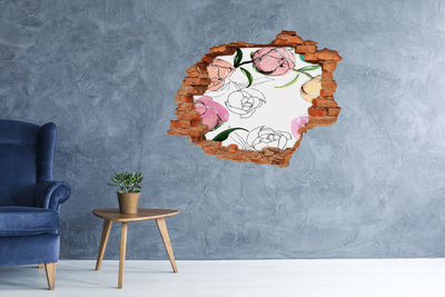 Wandtattoos Loch in der Wand Ein Blumenwandbild hinter einer beschädigten Wand