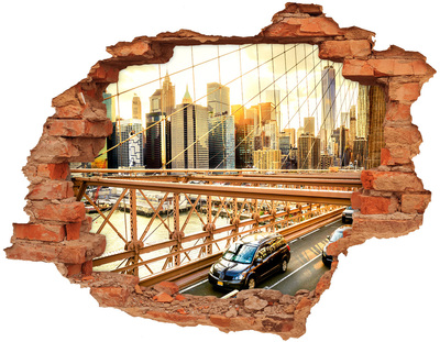 Wandbilder 3D Mauerdurchbruch Brooklyn Bridge bei Sonnenuntergang
