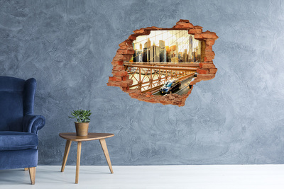 Wandbilder 3D Mauerdurchbruch Brooklyn Bridge bei Sonnenuntergang