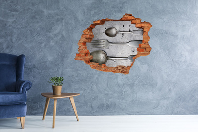Wandtattoos 3D Optik Loch Eine zerbrochene Mauer mit Blick auf das Besteck