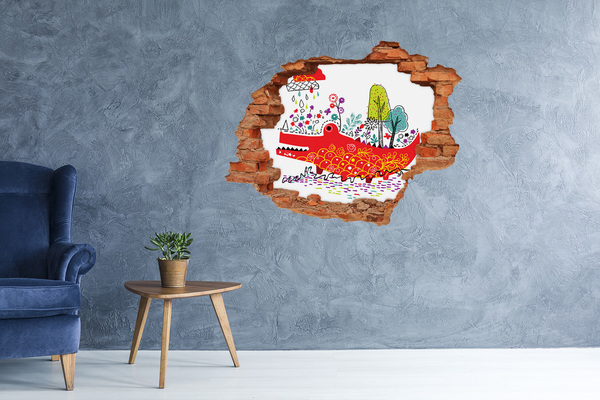 Wandtattoos Loch in der Wand Krokodil in einer farbenfrohen Landschaft