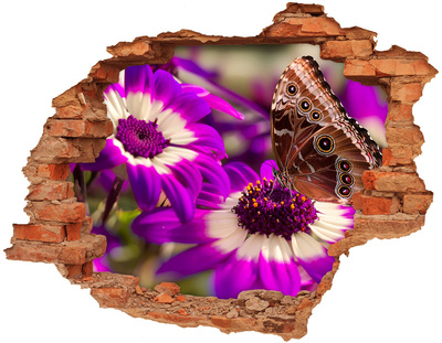Wandtattoos Loch in der Wand Schmetterling auf Blumen in einem Loch in der Wand