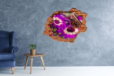 Wandtattoos Loch in der Wand Schmetterling auf Blumen in einem Loch in der Wand