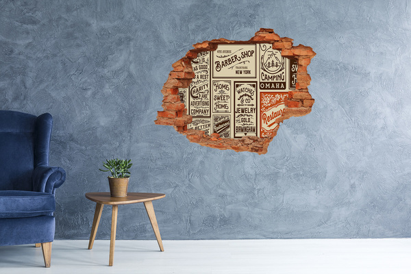 Wandtattoos Loch Stilvolle Vintage-Poster an der Wand im Hintergrund