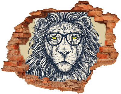 Wandtattoos 3D Optik Loch Löwe mit Brille