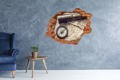 3D Loch Aufkleber Antike Karte mit Kompass