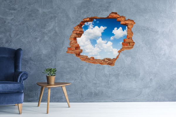 3D Loch Aufkleber Himmel mit Wolken durch ein Loch in der Wand