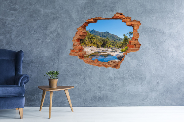 Wandtattoos 3D Optik Loch Berglandschaft hinter dem Loch in der Wand