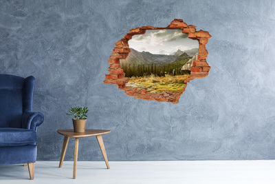 Wandbilder 3D Mauerdurchbruch Berglandschaft durch ein Loch in der Wand