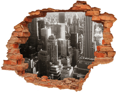 3D Loch Aufkleber Blick auf die Stadt durch ein Loch in der Wand