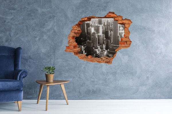 3D Loch Aufkleber Blick auf die Stadt durch ein Loch in der Wand