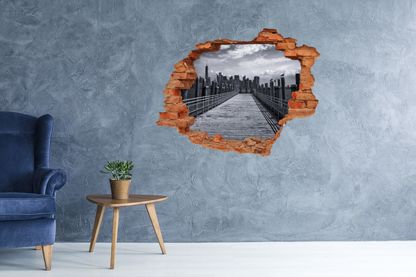 Wandbilder 3D Mauerdurchbruch Blick auf die Stadt von der Seebrücke