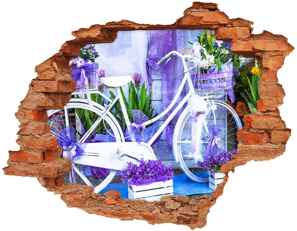 3D Loch Aufkleber Ein Fahrrad in einem Garten voller Blumen
