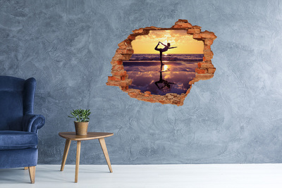 Wandtattoos Loch in der Wand Yoga am Strand bei Sonnenuntergang