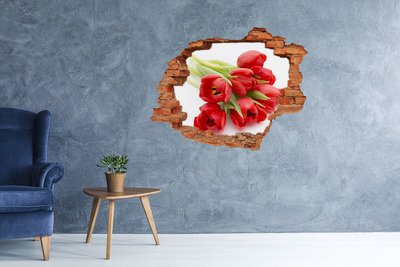 3D Loch Aufkleber Tulpen in einer zerbrochenen Mauer