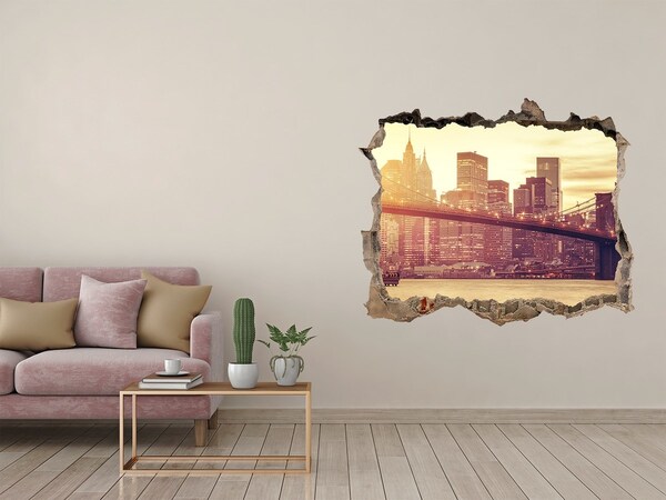 Wandfolien Loch in der Wand Brooklyn Bridge bei Sonnenuntergang