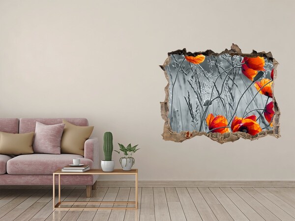 Wandfolien Loch in der Wand Blumen aus Beton