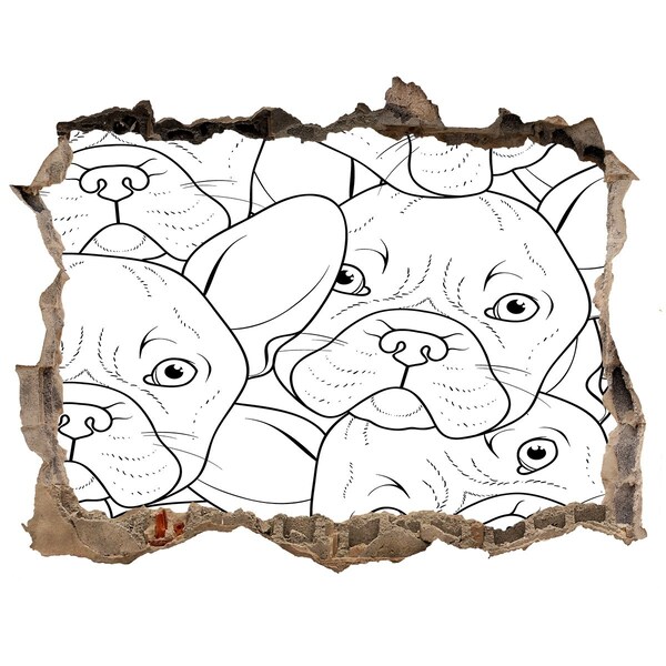 Wandtattoos Loch Französische Hunde in einem Loch in der Wand