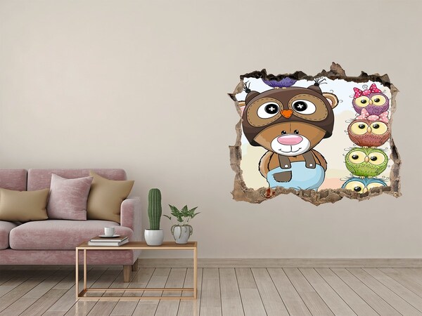 3D Wandtattoos Loch in der Wand Niedlicher Teddybär mit Eulen