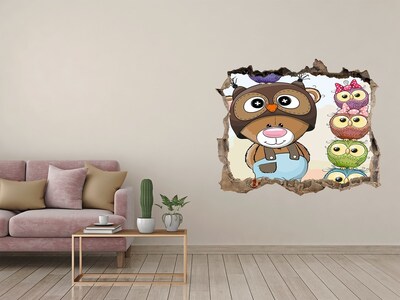 3D Wandtattoos Loch in der Wand Niedlicher Teddybär mit Eulen