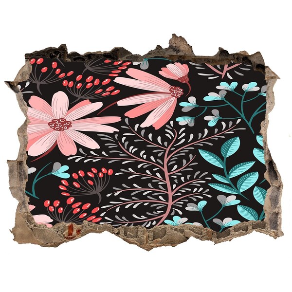 Wandfolien Loch in der Wand Blumenmuster auf schwarzem Hintergrund