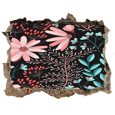 Wandfolien Loch in der Wand Blumenmuster auf schwarzem Hintergrund