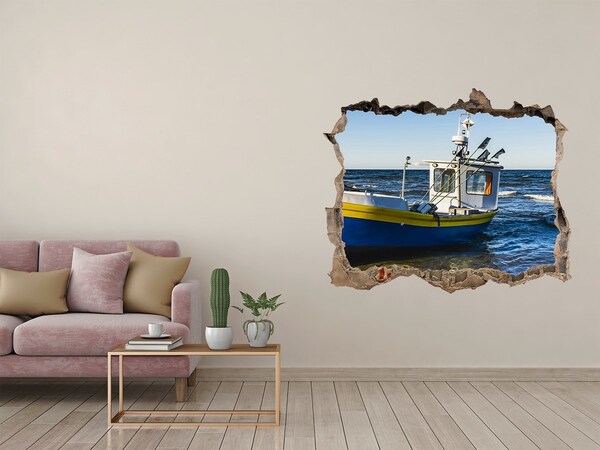 3D Wandsticker Loch Fischerboot auf See