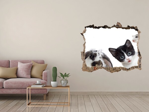 3D Wandsticker Loch Tiere hinter dem Loch in der Wand