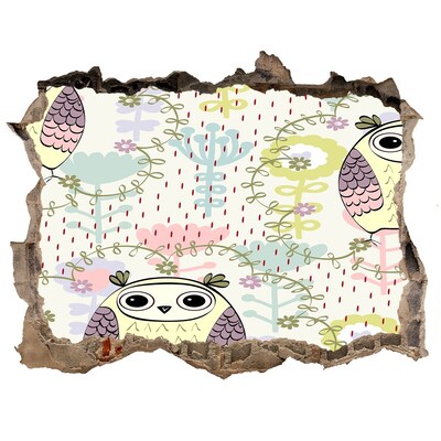 Wandfolien Loch in der Wand Loch in der Wand mit einer Eule und Blumen