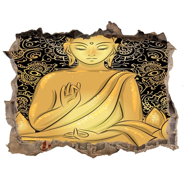 3D Wandsticker Loch Goldener Buddha, umgeben von einem Mandala