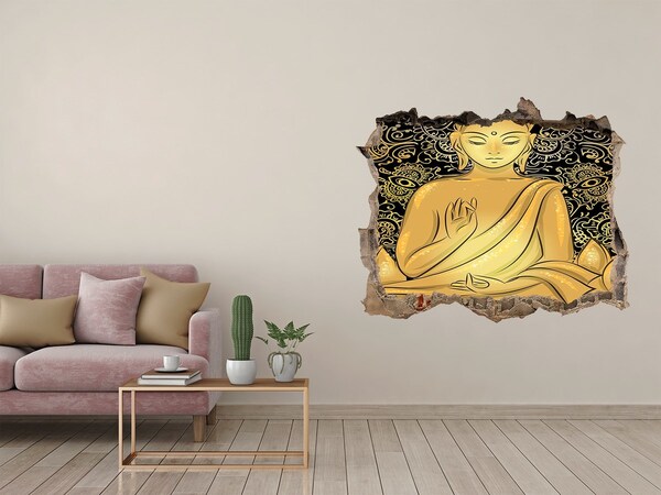 3D Wandsticker Loch Goldener Buddha, umgeben von einem Mandala