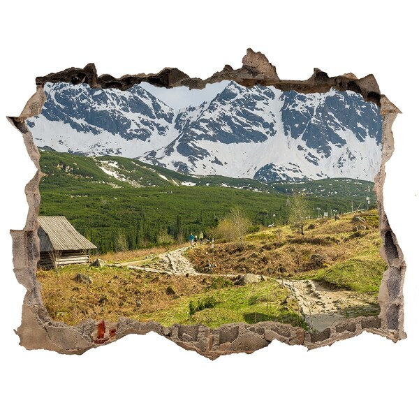 3D Wandtattoos Loch in der Wand Berglandschaft mit einem Dorf