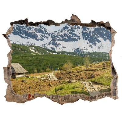 3D Wandtattoos Loch in der Wand Berglandschaft mit einem Dorf