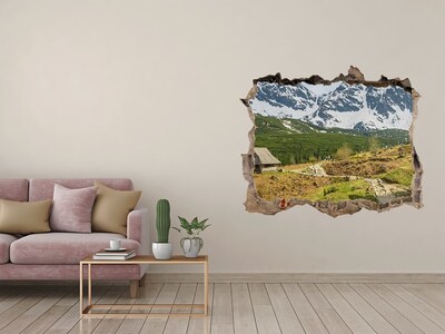 3D Wandtattoos Loch in der Wand Berglandschaft mit einem Dorf