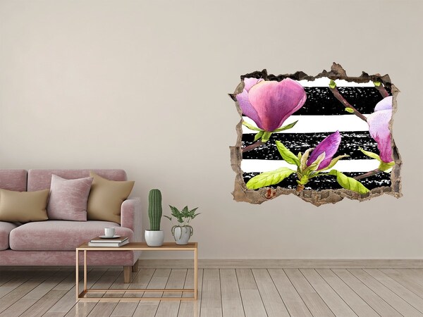 3D Wandtattoos Loch in der Wand Blumen auf gestreiftem Hintergrund