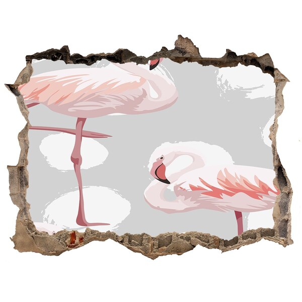 3D Wandsticker Loch Rosa Flamingos in einem Loch in der Wand