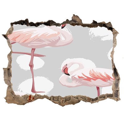 3D Wandsticker Loch Rosa Flamingos in einem Loch in der Wand